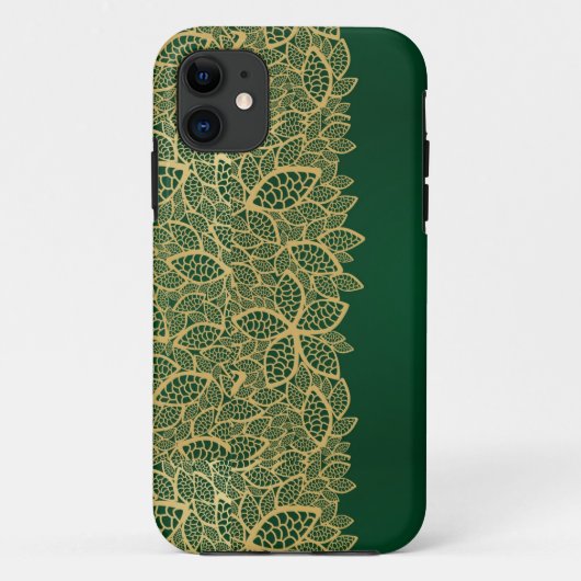 Coques Case-Mate iPhone Dentelle d'or de feuille sur l'arrière - plan vert (Dos)