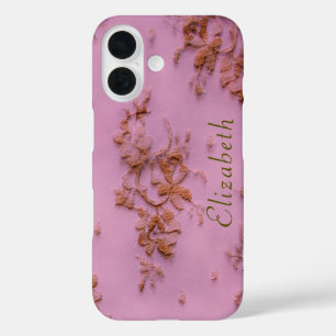 Coques iPhone 16 Dentelle d'or fille rose Feminine et élégant