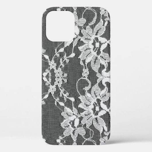 Coques Case-Mate iPhone Dentelle florale blanche : arrière - plan noire. (Verso)