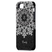 Coques Case-Mate iPhone Dentelle florale blanche Damas noires Monogramme (Dos gauche)
