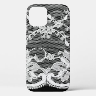 Case-Mate iPhone Case Dentelle florale blanche sur un arrière - plan noi