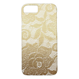 Coque iPhone 8/7 Dentelle florale Gold & White Faux