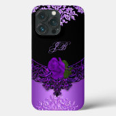 Coques Case-Mate iPhone Dentelle florale Rose violette Noire (Verso)