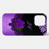 Coques Case-Mate iPhone Dentelle florale Rose violette Noire (Verso (horizontal))