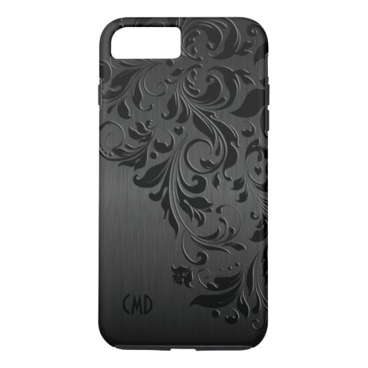 Coques Case-Mate iPhone Dentelle noire et noire métallique (Dos)