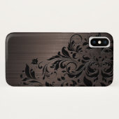 Coques Case-Mate iPhone Dentelle noire sur Arrière - plan métallique Brown (Dos (Horizontal))