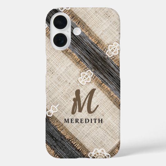 Coques Case-Mate iPhone Dentelle rustique Burlap Grange Bois Élégance Mono (Verso)