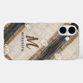 Coques Case-Mate iPhone Dentelle rustique Burlap Grange Bois Élégance Mono (Verso (horizontal))