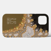 Coques Case-Mate iPhone Dentelles de corail or Fractées Monogramme (Verso (horizontal))