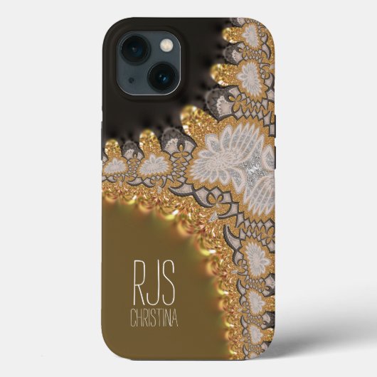 Coques Case-Mate iPhone Dentelles de corail or Fractées Monogramme (Verso)