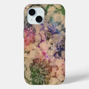 Coque Pour iPhone 15 Dentelles Vertes Et Rouges Roses