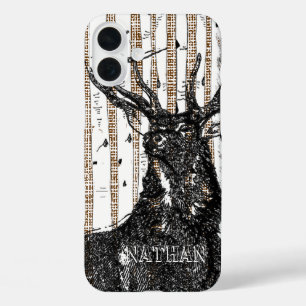 Coques iPhone 16 Plus Der Stag Birch Tree lin Votre nom ou citation