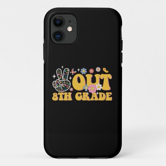 Coques Case-Mate iPhone Dernier jour d'école groovy de 8e année, Peace Out (Dos)