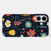 Coques Case-Mate iPhone Des Fleurs sauvages dynamiques sur le bleu marine (Verso (horizontal))