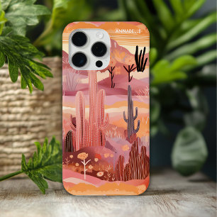 Coque iPhone 15 Pro Max Desert Sunset Modern Cactus Nom personnalisé