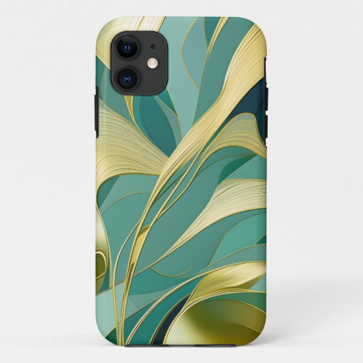 Coques Case-Mate iPhone Design Abstrait Feuille vert et or (Dos)
