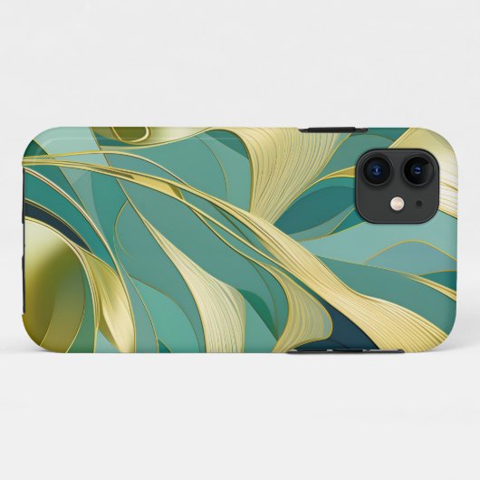 Coques Case-Mate iPhone Design Abstrait Feuille vert et or (Dos (Horizontal))