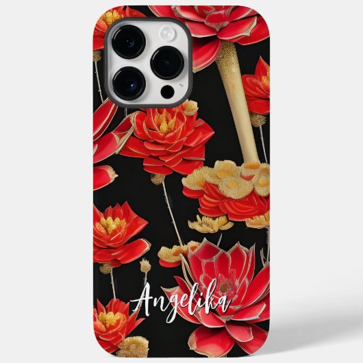 Coques Case-Mate iPhone Design abstrait rouge et or avec nom personnalisé (Verso)