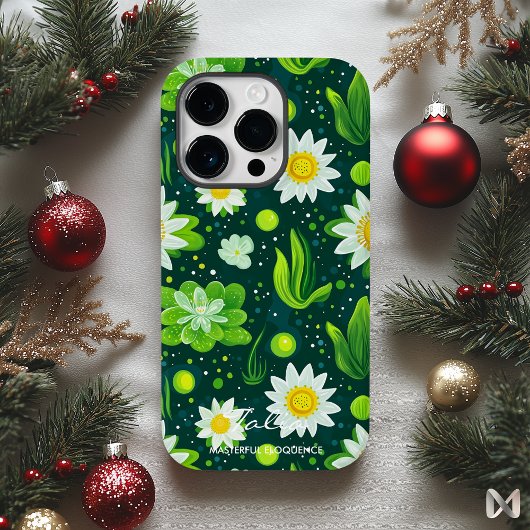 Coques Case-Mate iPhone Design botanique vert vibre avec marguerites blanc