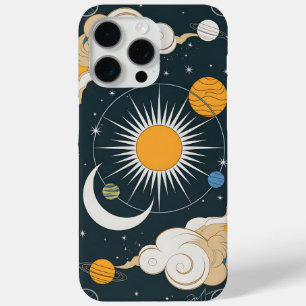 Coque iPhone 15 Pro Max Design céleste - Soleil mystique, Lune et Planètes