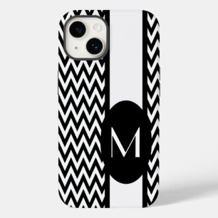 Coque Pour iPhone 14 Design Chevron élégant noir avec monogramme