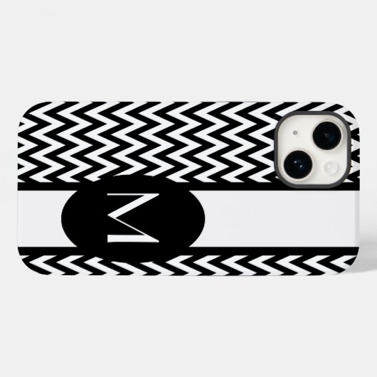 Coques Case-Mate iPhone Design Chevron élégant noir avec monogramme (Verso (horizontal))