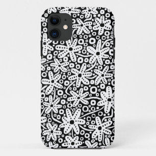 Coque iPhone 11 Design de fleurs - Blanc sur Noir.pdf
