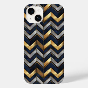 Coque Pour iPhone 14 "Design de luxe Art Déco : Or, Argent & Bleu