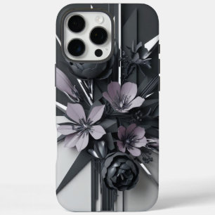 Coques iPhone 16 Pro Max Design élégant de fleurs noir et gris