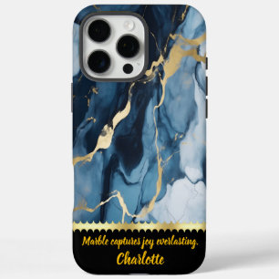 Coques iPhone 16 Pro Max Design élégant en marbre avec des accents bleu et