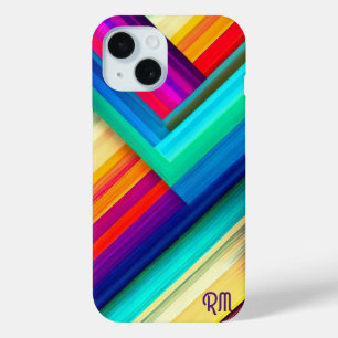 Coque Pour iPhone 15 Design en bande de couleur gras avec Chevron & Ini