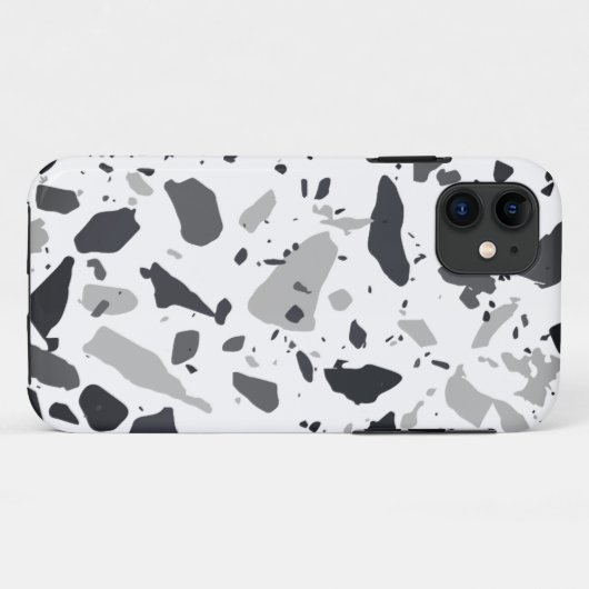 Coques Case-Mate iPhone design en terrazzo noir et gris (Dos (Horizontal))