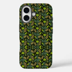 Coques iPhone 16 Design floral bleu et beige sophistiqué