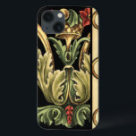 Coques Pour iPhone Design floral ornemental aux frontières noires<br><div class="desc">Une peinture ornementale au design floral attrayant entourée de frises noires. Les couleurs vert et rouge saute de l'impression grâce à l'arrière - plan noir. Quel effet cela aurait-il sur votre mur ? Achetez-le et découvrez !</div>