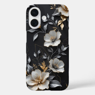 Coques iPhone 16 Design floral peint à la main avec or et argent