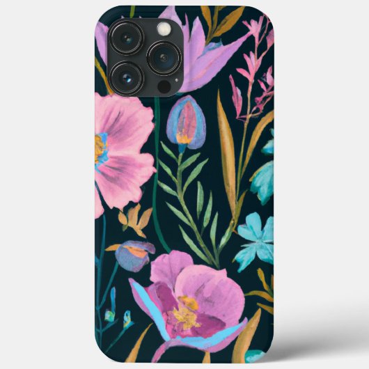 Coques Case-Mate iPhone Design floral rose, bleu et noir (Verso)