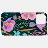Coques Case-Mate iPhone Design floral rose, bleu et noir (Verso (horizontal))