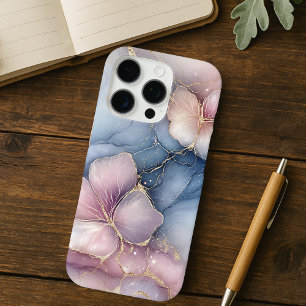 Coques iPhone 16 Pro Design floral rose élégant avec effet de marbre bl