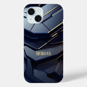 Coque Pour iPhone 15 Design géométrique moderne en noir et gris, Nom Or