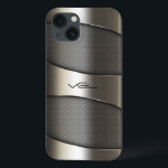 Etui iPhone 13 Design géométrique moderne gris<br><div class="desc">Design moderne gris géométrique brillant et métallique look design. monogramme personnalisé. Un look brillant et métallique est une illusion numérique et non un vrai éclat.</div>