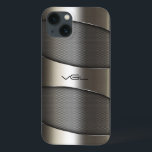 Etui iPhone 13 Design géométrique moderne gris<br><div class="desc">Design moderne gris géométrique brillant et métallique look design. monogramme personnalisé. Un look brillant et métallique est une illusion numérique et non un vrai éclat.</div>