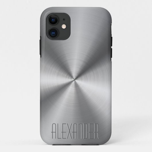 Coques Case-Mate iPhone Design métallique gris argenté Look en acier inoxy (Dos)
