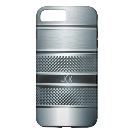 Coques Case-Mate iPhone Design métallique gris bleu-Monogramme (Dos)