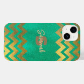 Coques Case-Mate iPhone Design Moderne Chic Vert Et Or Chevron (Verso (horizontal))