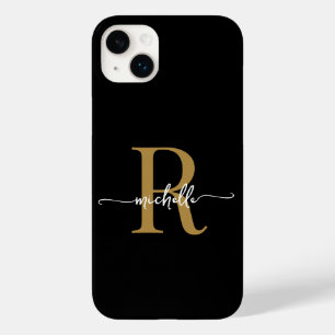 Coque Pour iPhone 14 Plus Design moderne Noir Script Monogramme initial