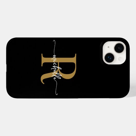 Coques Case-Mate iPhone Design moderne Noir Script Monogramme initial (Verso (horizontal))