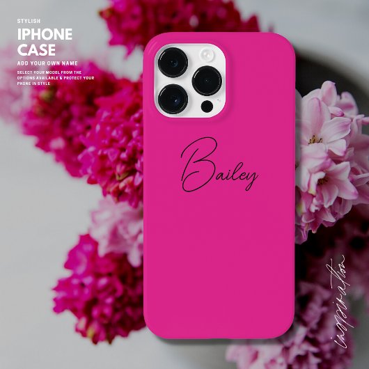 Coques Case-Mate iPhone Design Moderne Simple Hot Pink Nom de script