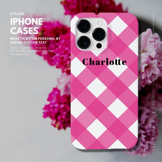 Coques Case-Mate iPhone Design moderne Simple Rose En vichy avec nom