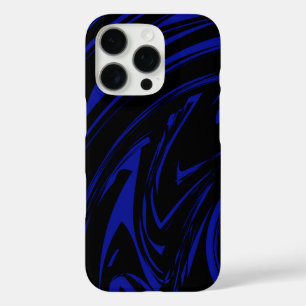 Coques iPhone 16 Pro Design Motif en marbre Abstrait en noir et bleu
