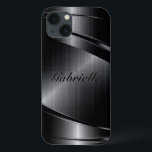 iPhone 13 Case Design noir métallique Refroidi en aluminium<br><div class="desc">Aspect brillant en aluminium brossé métallique noir. monogramme personnalisé et optionnel. Design cool masculin. Disponible sur d'autres produits</div>